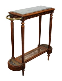 French Louis XVI style walnut umbrella stand with marble top