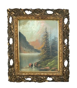 Louis Apolh (1850-1936) oil on board painting landscape scene