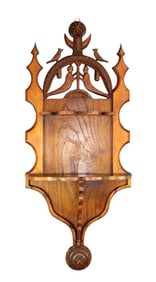 Portuguese carved wooden wall shelf with figures