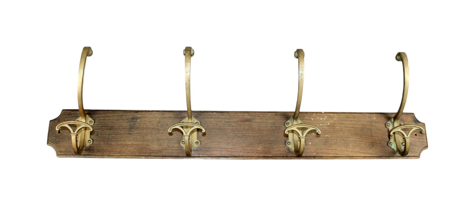 French wall mount coat rack in oak with brass hooks (1 of 7)