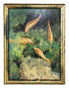 Continental oil on canvas painting of fish