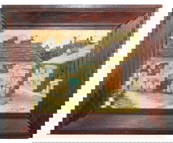 Victor Marec ( 1862-1920) oil on board painting village scene