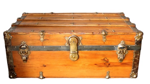 Vintage iron banded steamer trunk
