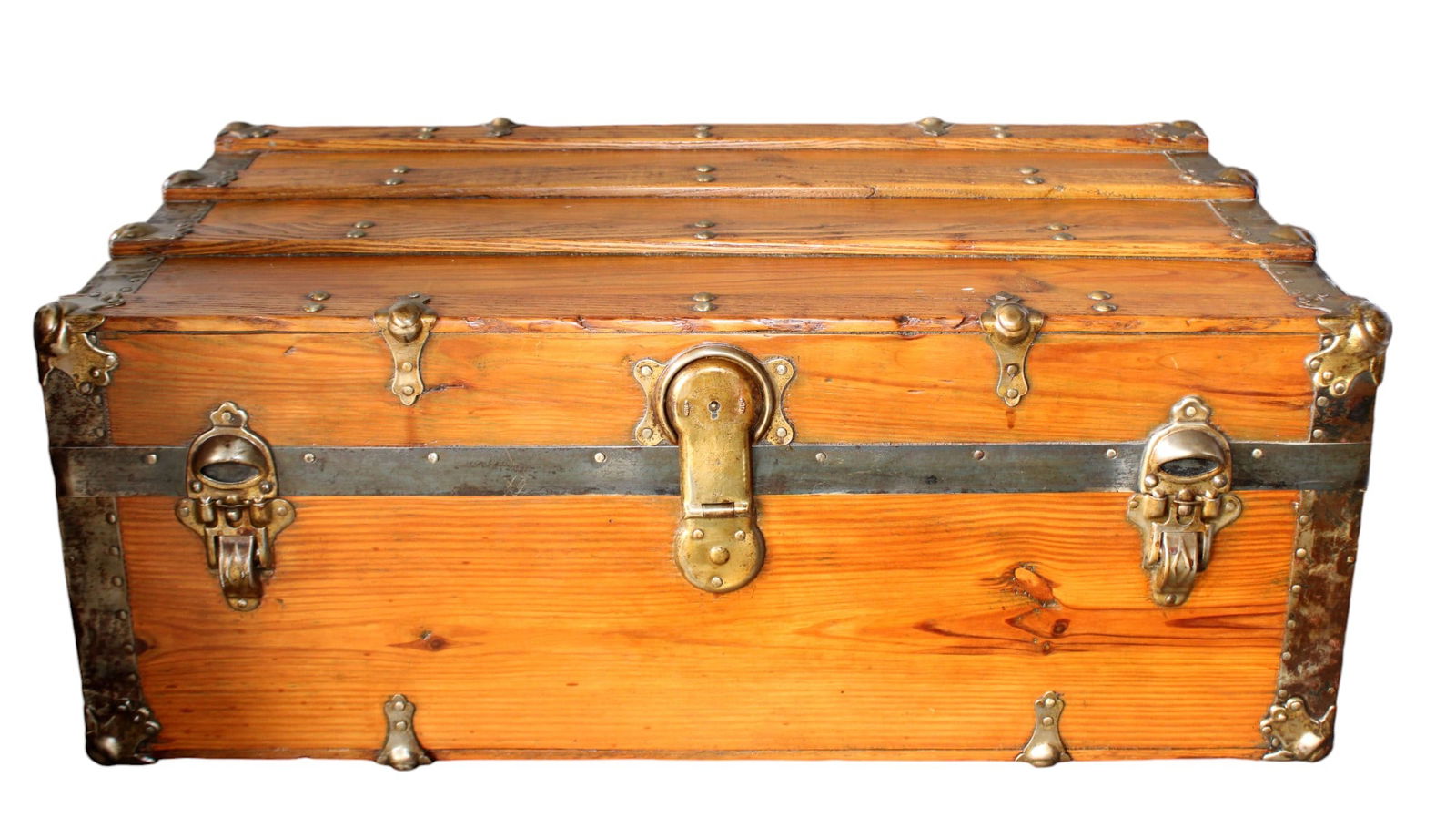Vintage iron banded steamer trunk (1 of 11)