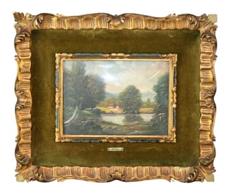 Italian oil on board painting landscape scene