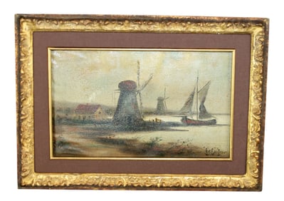 Hans Eybergen oil on canvas depicting windmill