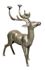 Cast aluminum reindeer sculpture with candelabra