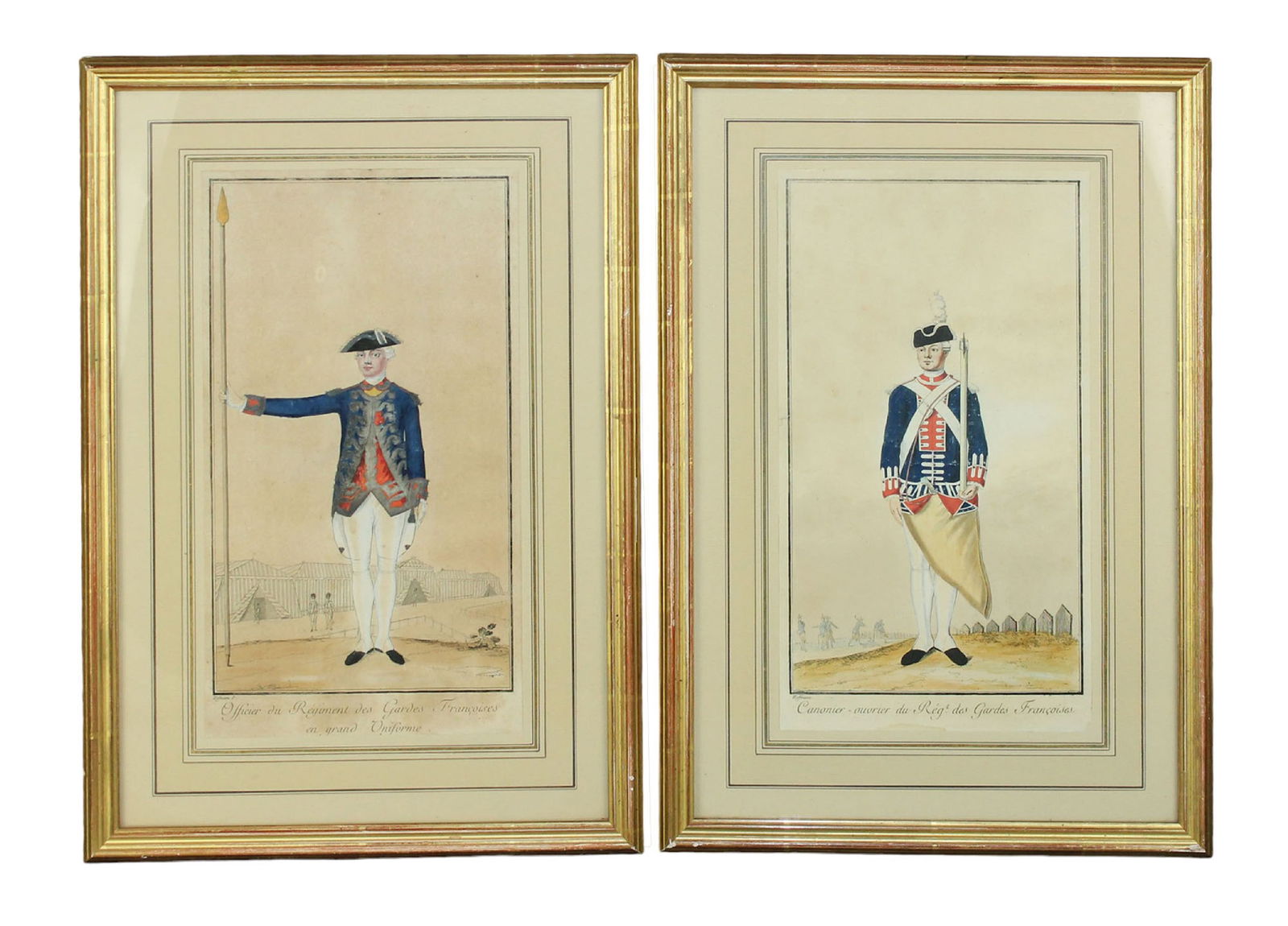 Pair of antique French hand colored military engravings (1 of 12)
