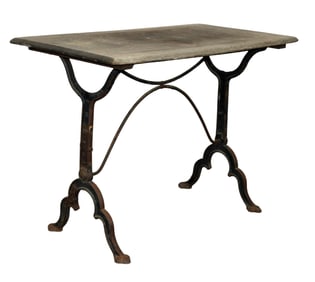 French iron base cafe table with wooden top