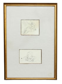 Pencil drawings The Bottle and Lunch framed together