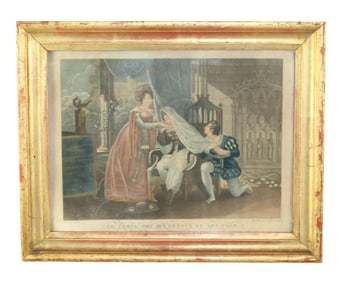 "Le Comte Ory Aux Genoux de son Page" hand colored etching