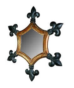 Painted cast iron mirror with fleur de lys