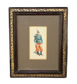 French watercolor painting on paper portrait of a solider