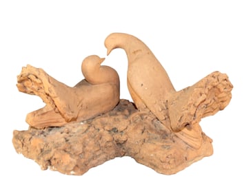 French artisan terra cotta love birds sculpture