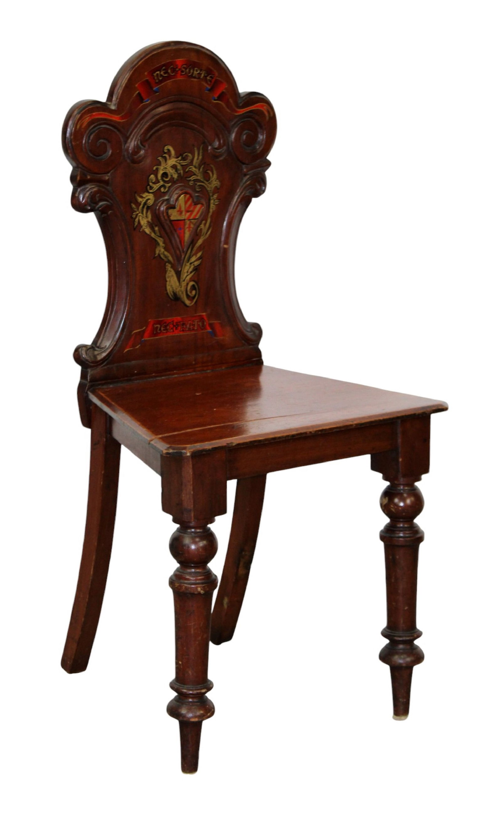 Scottish hall chair with Latin phrase ne sorte nec fato "Neither by chance nor fate" (1 of 7)