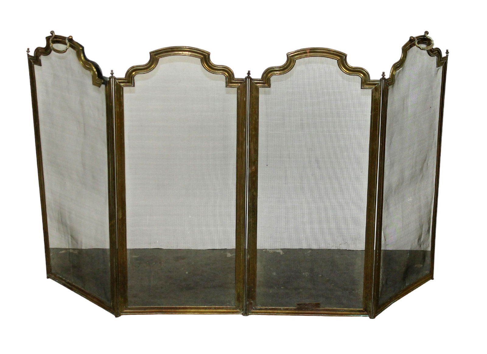 English Regency style 4 panel brass fire screen with shaped top (1 of 9)