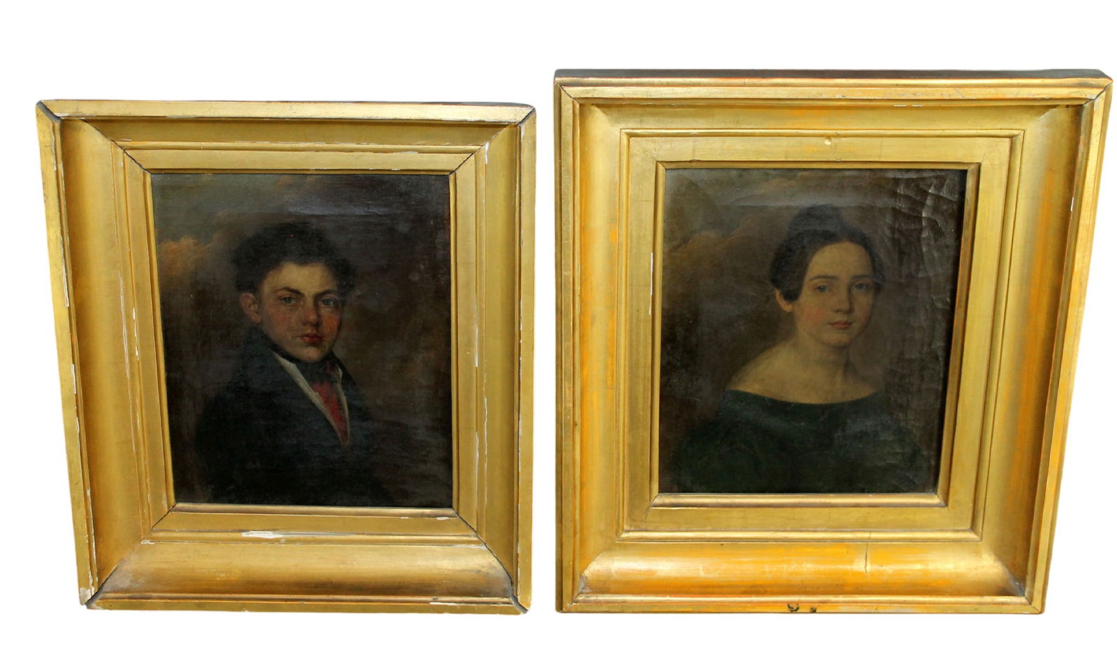 Pair of German oil on canvas painting portrait of man and woman (1 of 6)