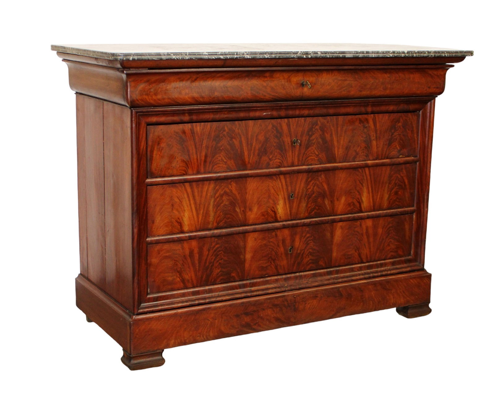 French Louis Philippe commode in mahogany with a marble top: French Louis Philippe commode in mahogany with a marble top. 19th century. 36 3/4"h x 49 5/8"w x 22 1/8"d