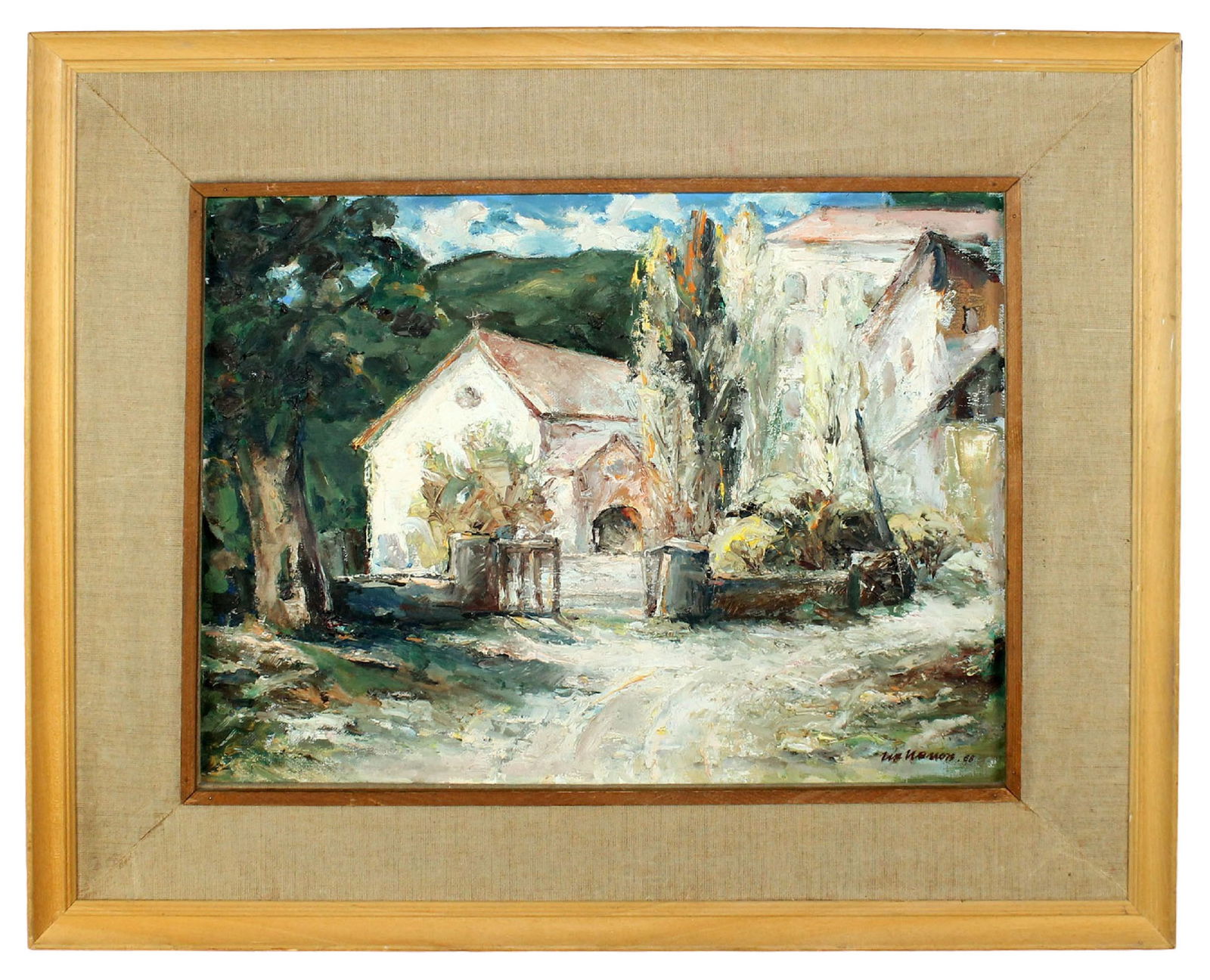 French oil on canvas painting village landscape with church (1 of 11)