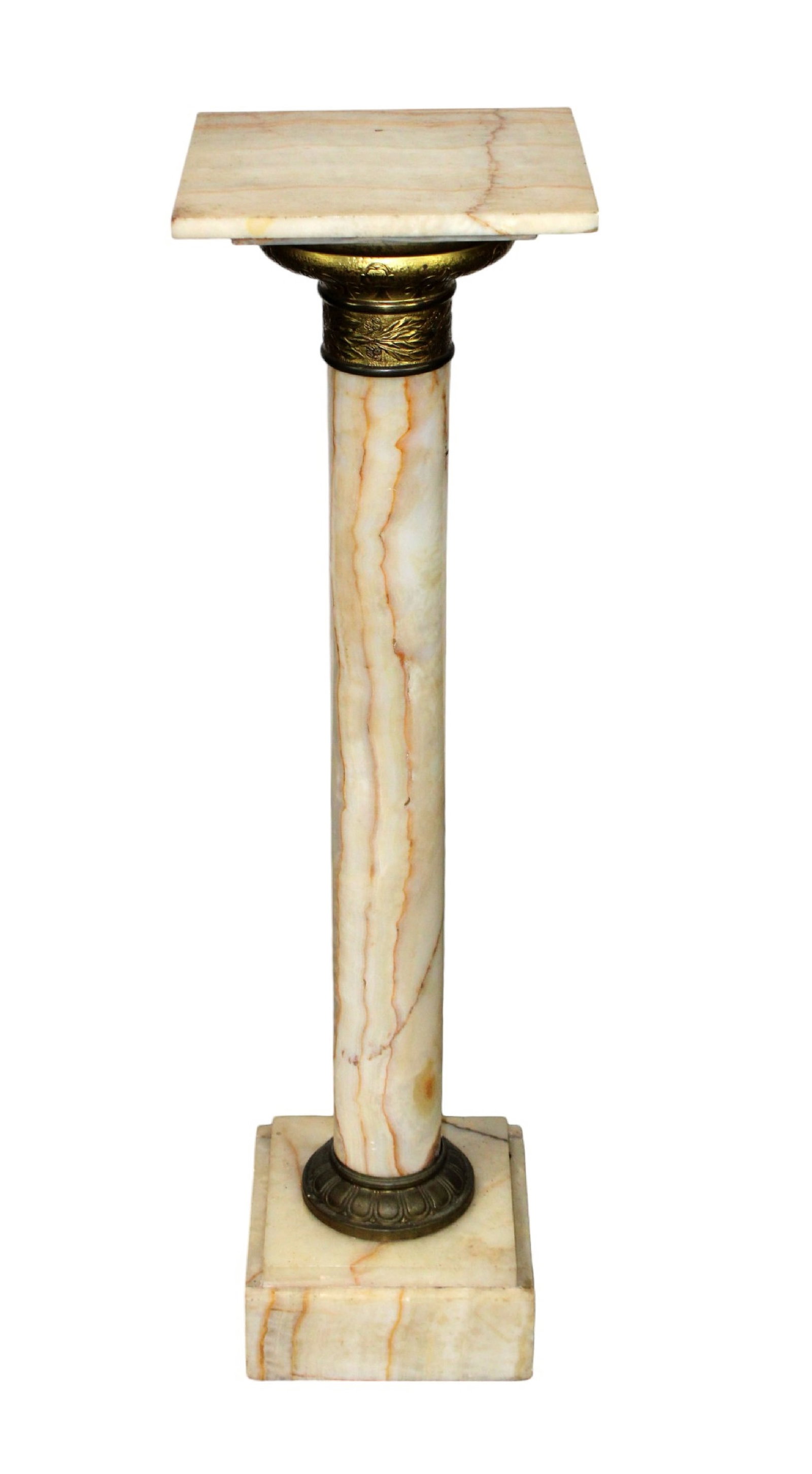 French Napoleon III onyx and bronze pedestal: French Napoleon III onyx and bronze pedestal . Late 19th century. 41 1/2"h x 12"square top