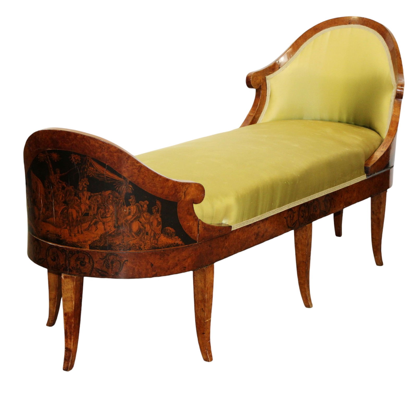 German chaise lounge with Greek Allegory scenes in burl walnut (1 of 14)