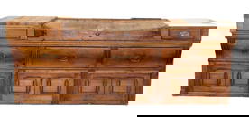 Antique French 'billot de boucher' triple butcher block with marble work surface and maple cutting