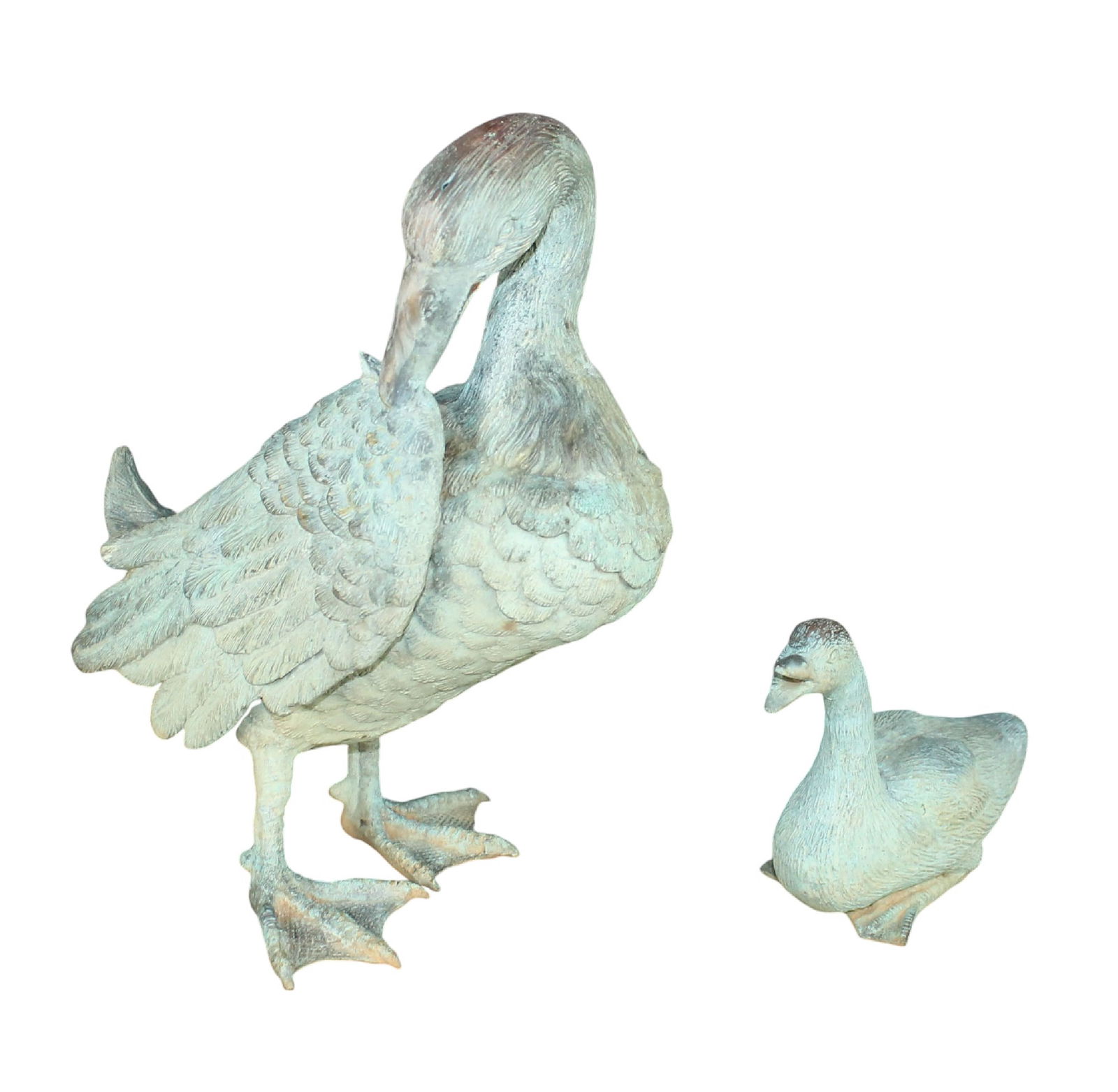 Lot of 2 verdigris bronze garden statues: goose and gosling (1 of 8)