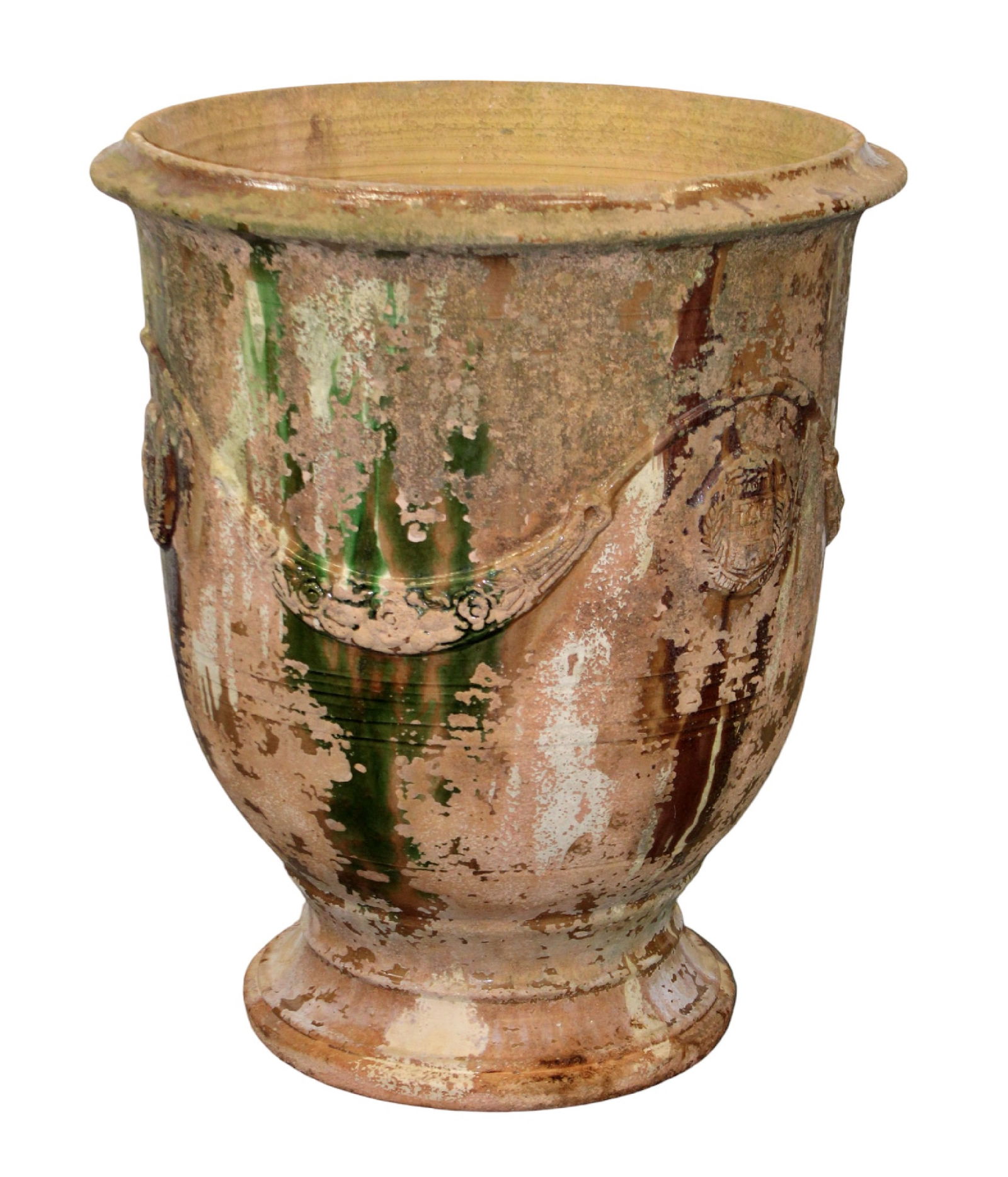 French Anduze pottery La Madeleine terra cotta urn with chippy paint (1 of 11)