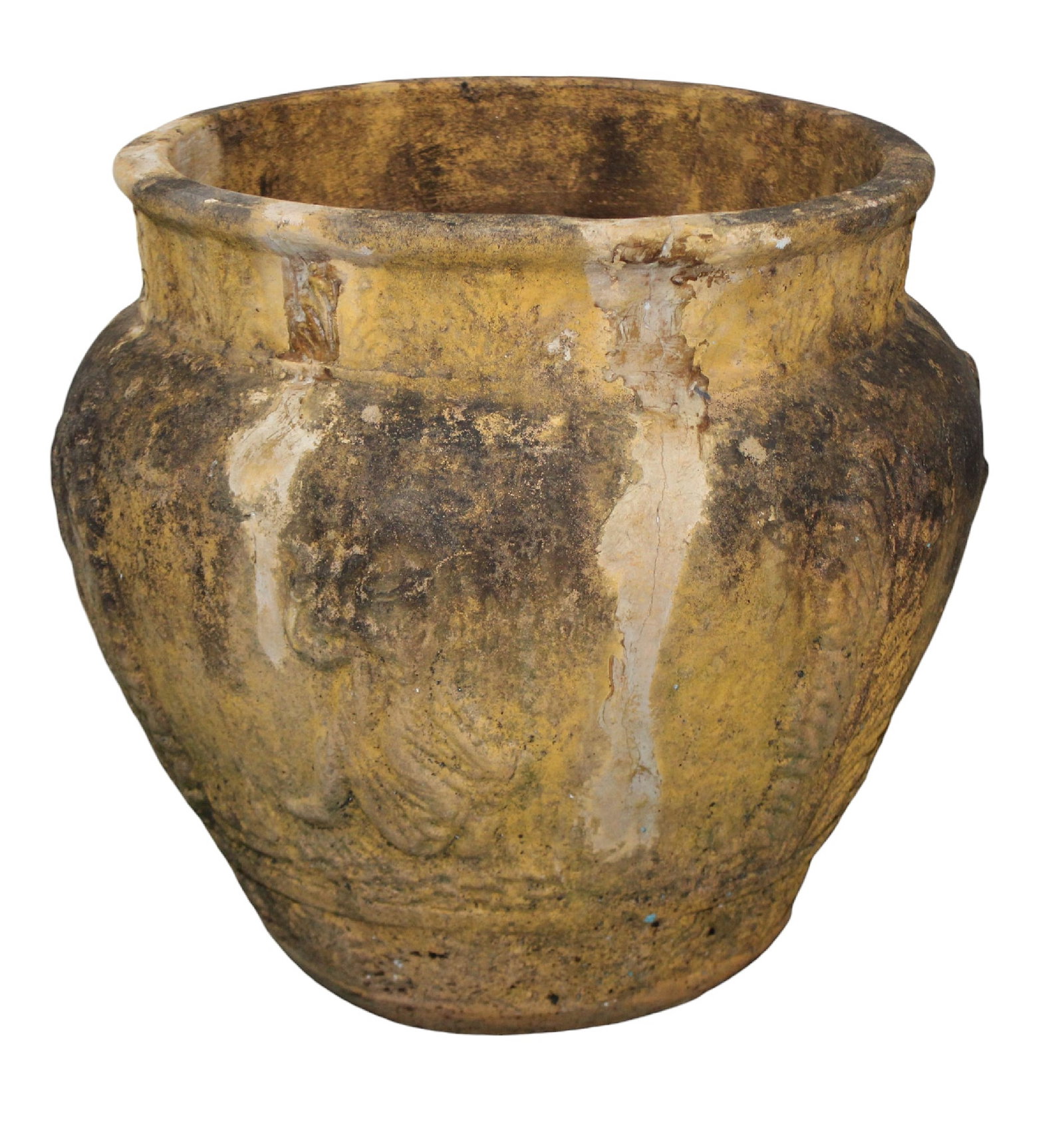 Terra cotta garden urn: Terra cotta garden urn. 17 1/8"h x 18"diam