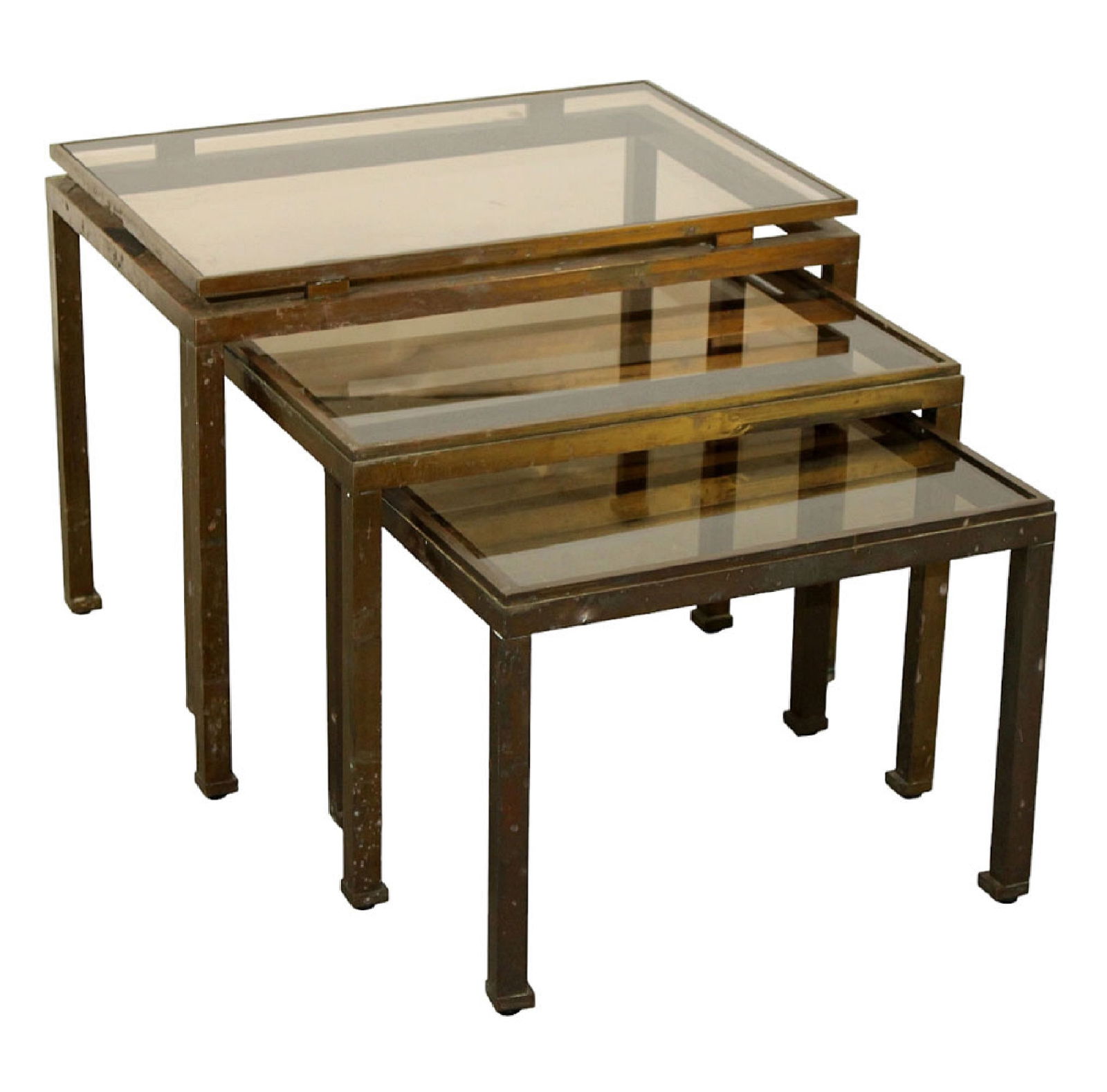 Nest of 3 French Guy LEFEVRE Maison Jansen (unmarked) bronze and smoked glass side tables (1 of 11)
