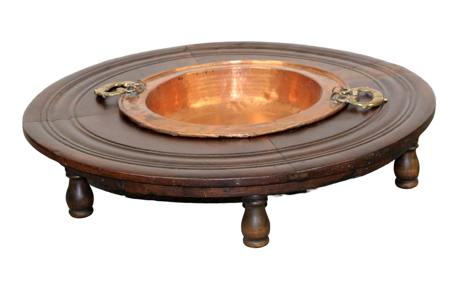 Spanish copper brazier on walnut stand (1 of 9)