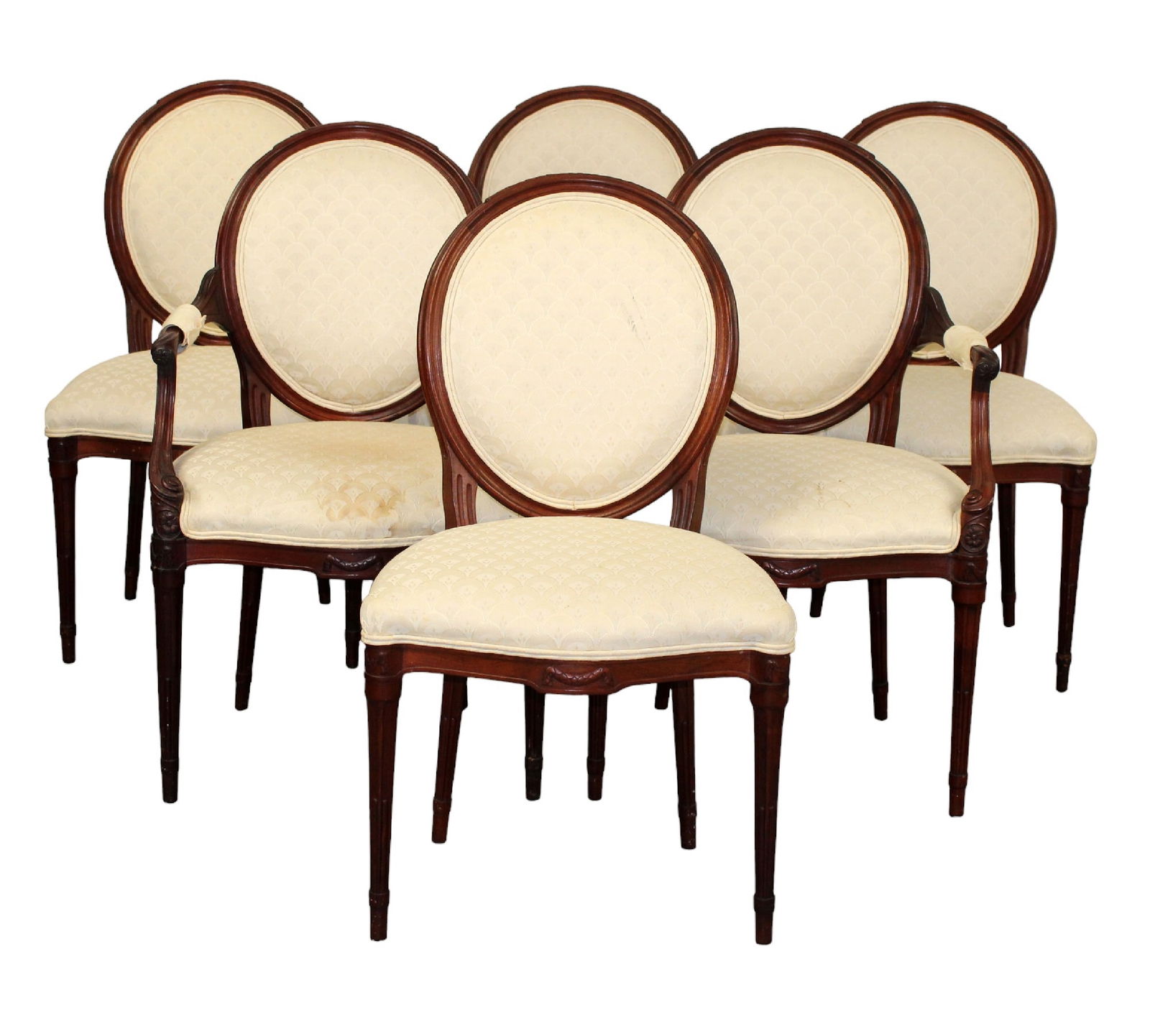 Lot of 6 French Louis Philippe balloon back chairs. 2 arm, 4 side (1 of 11)