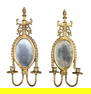 Pair of American bronze wall mount candle sconces with mirrors