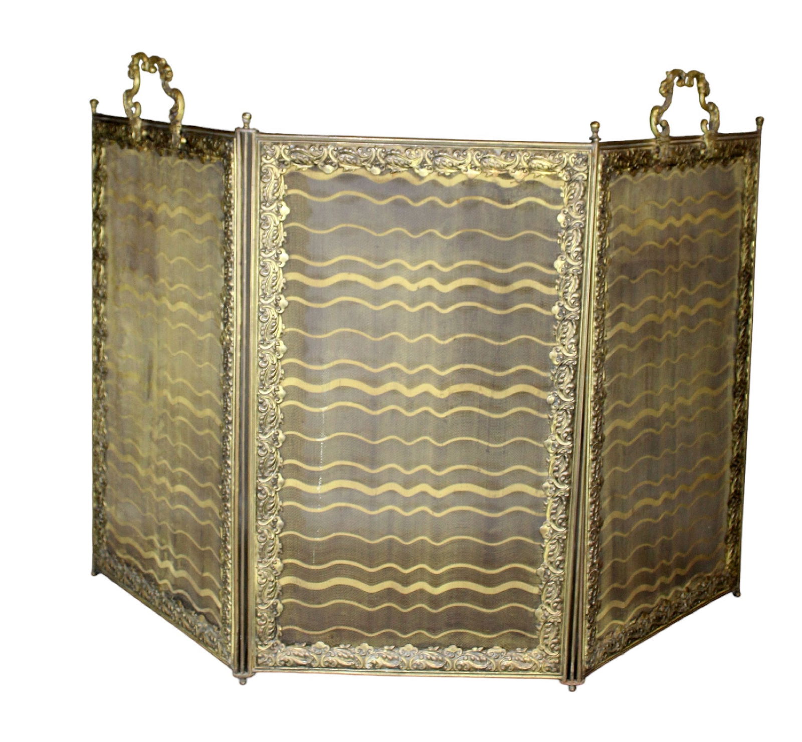 English 3 panel fire screen with lion masks (1 of 10)