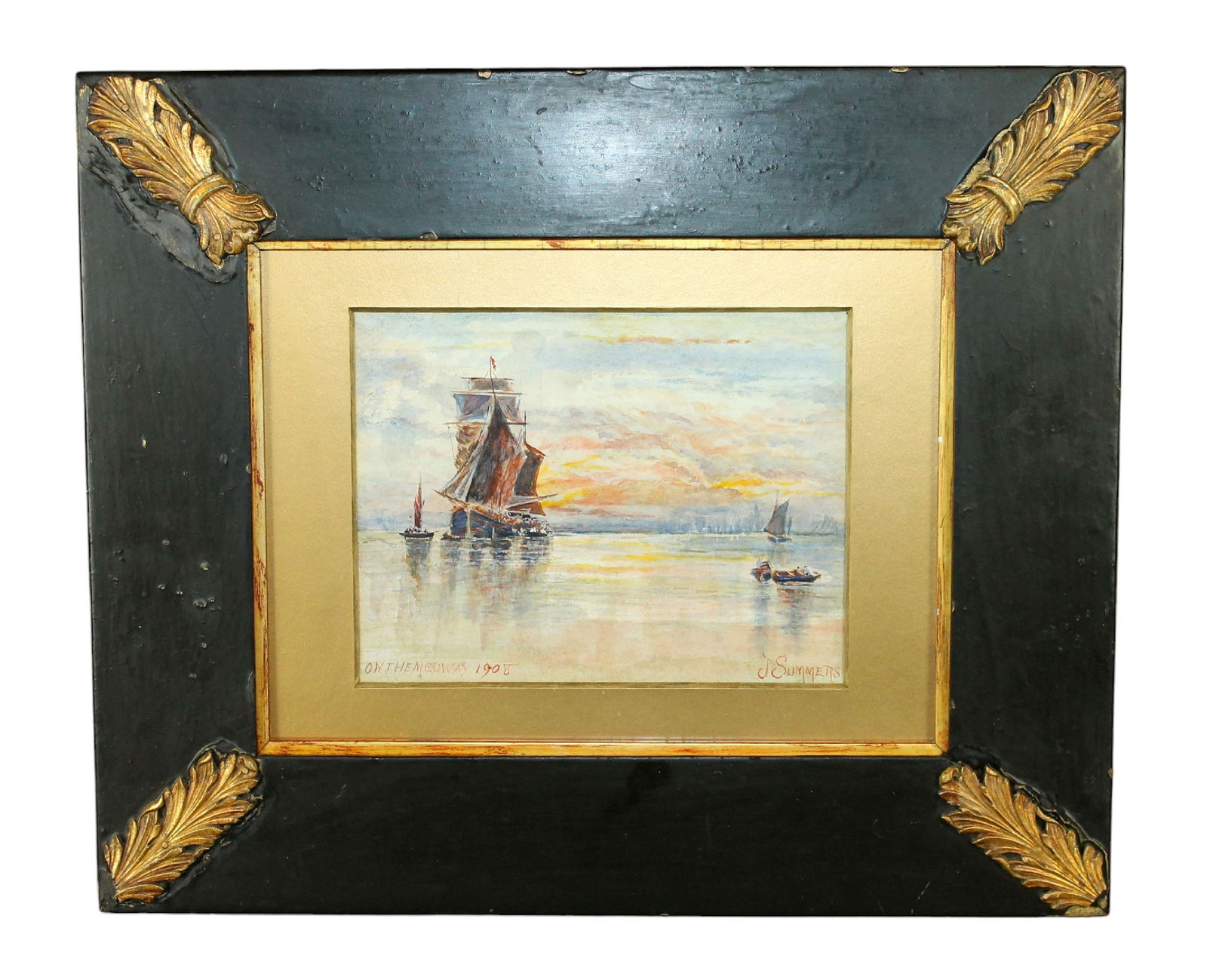 J. Summers watercolor on paper "On The Medway 1908" (1 of 8)