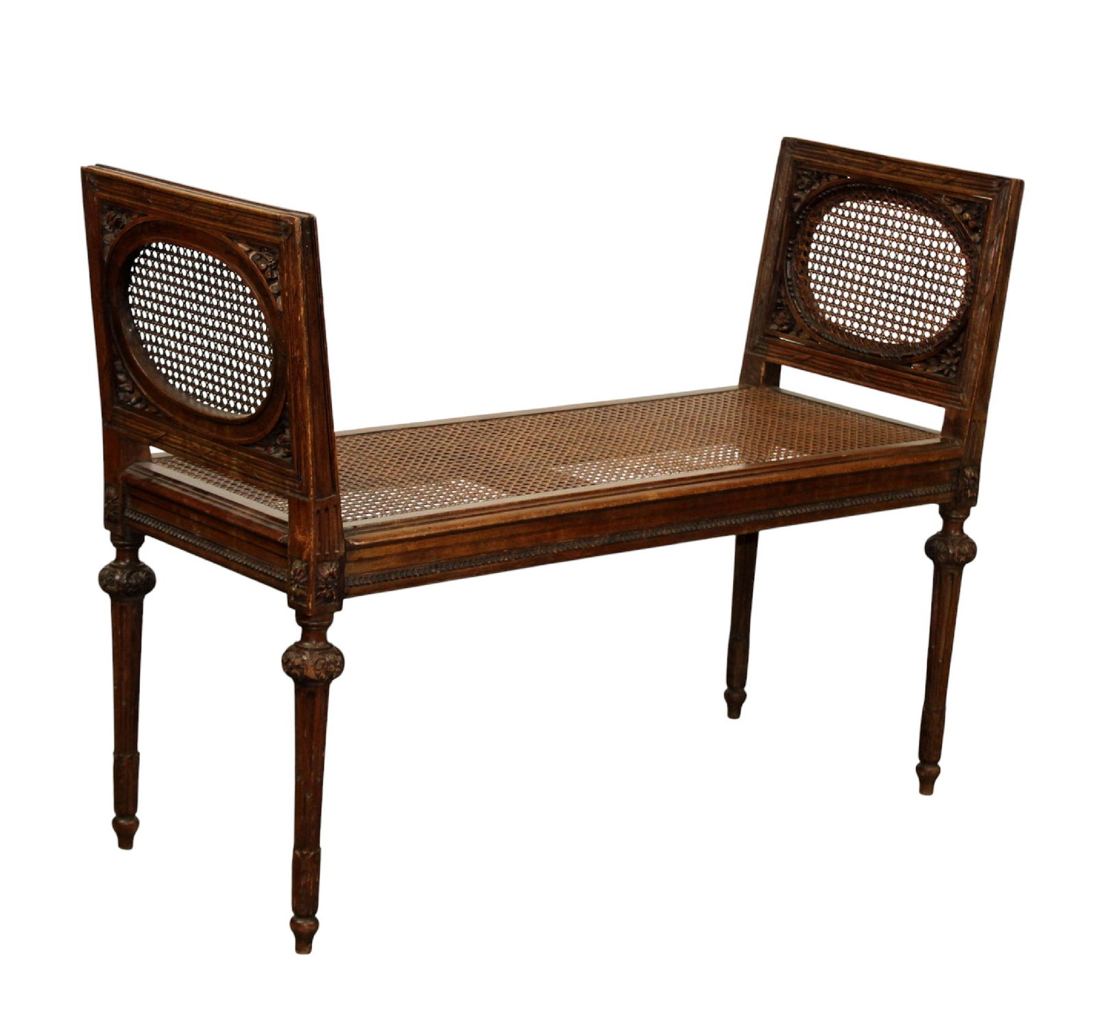 French Louis XVI style caned bench on fluted legs (1 of 10)