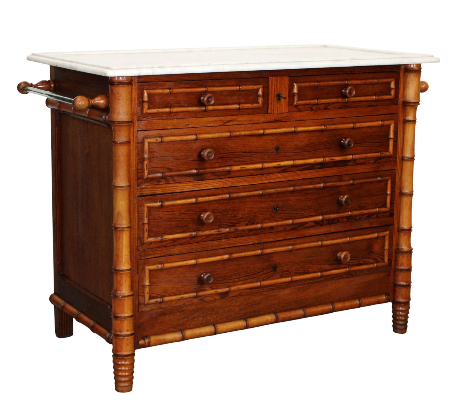 French faux bamboo marble top commode in pine (1 of 11)