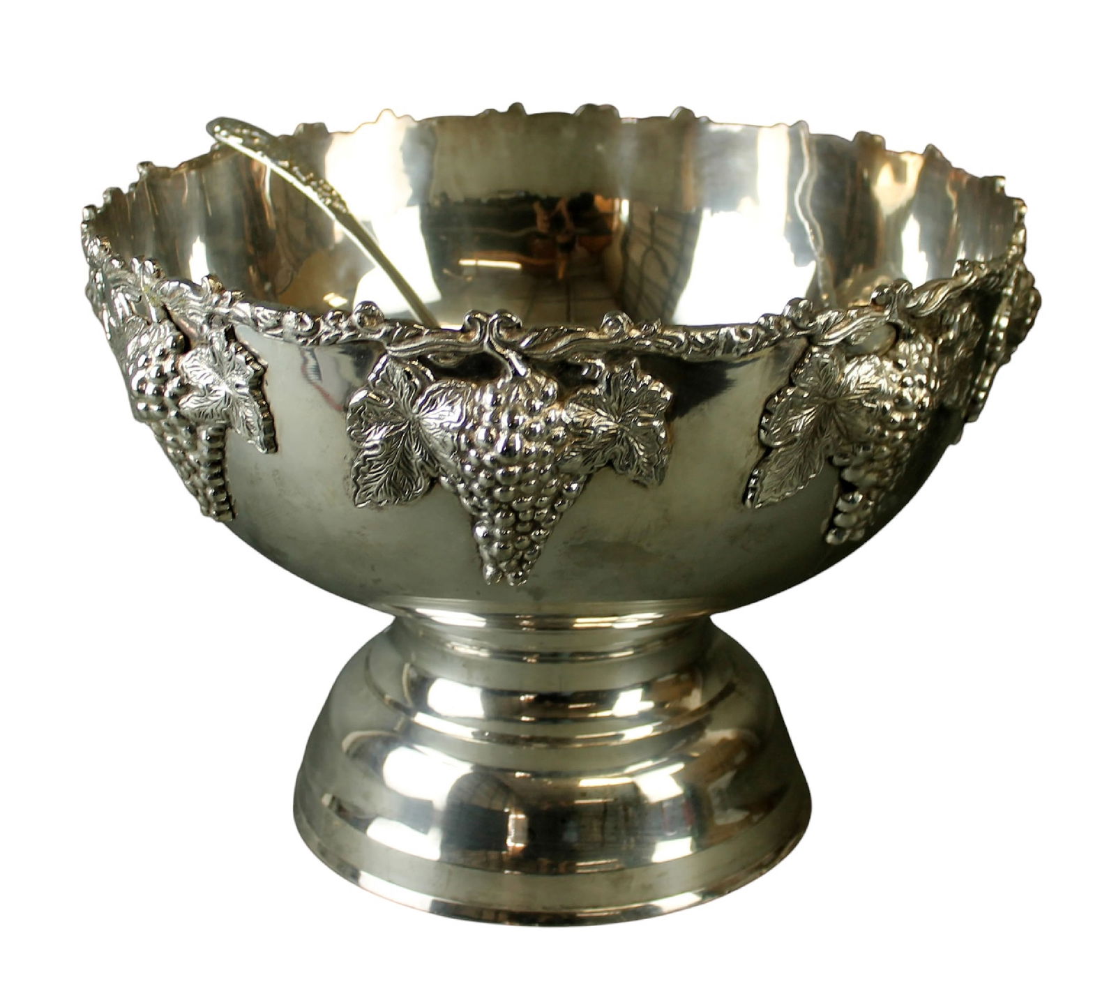 Repousse silver plated footed punch bowl with ladle (1 of 9)