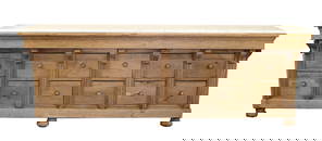 French multi-drawer shop counter with Carrara marble top