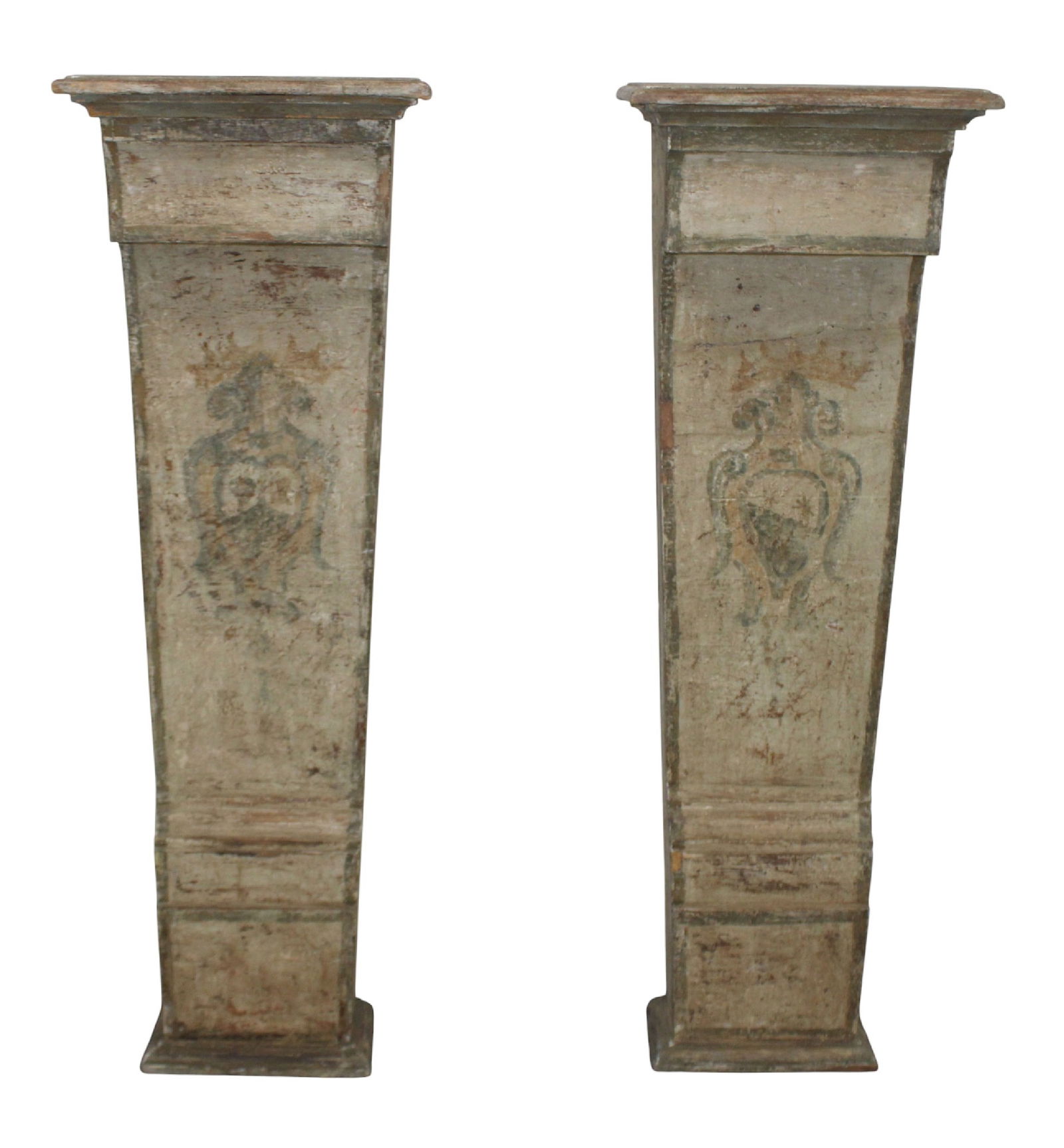 Pair of Italian painted pine wall mount pilasters with crests (1 of 17)
