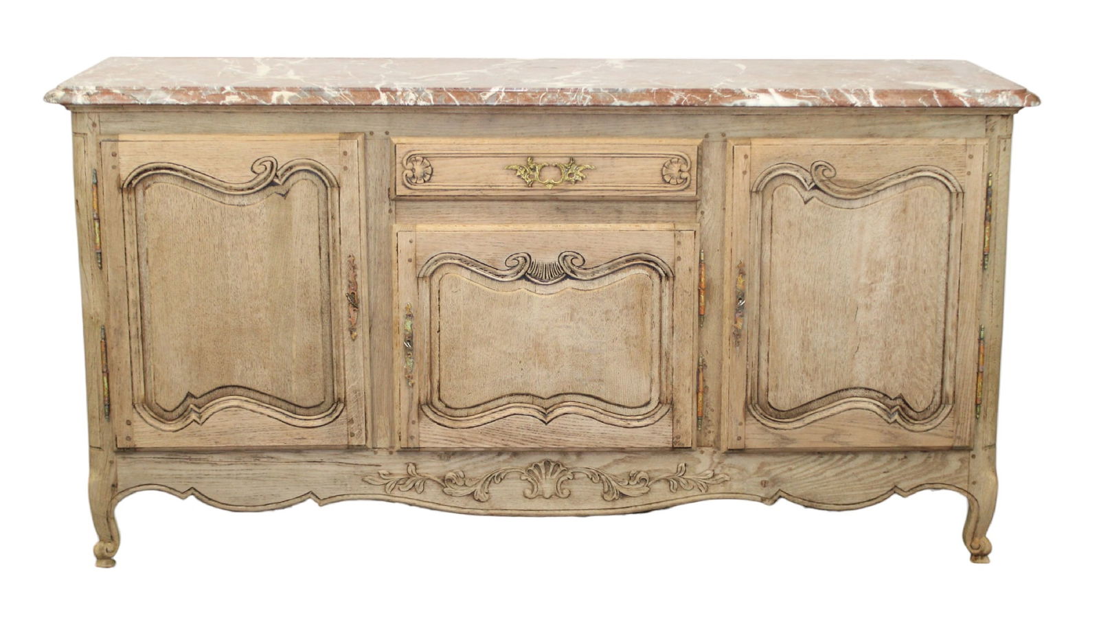 French Provincial bleached oak sideboard with marble top (1 of 9)