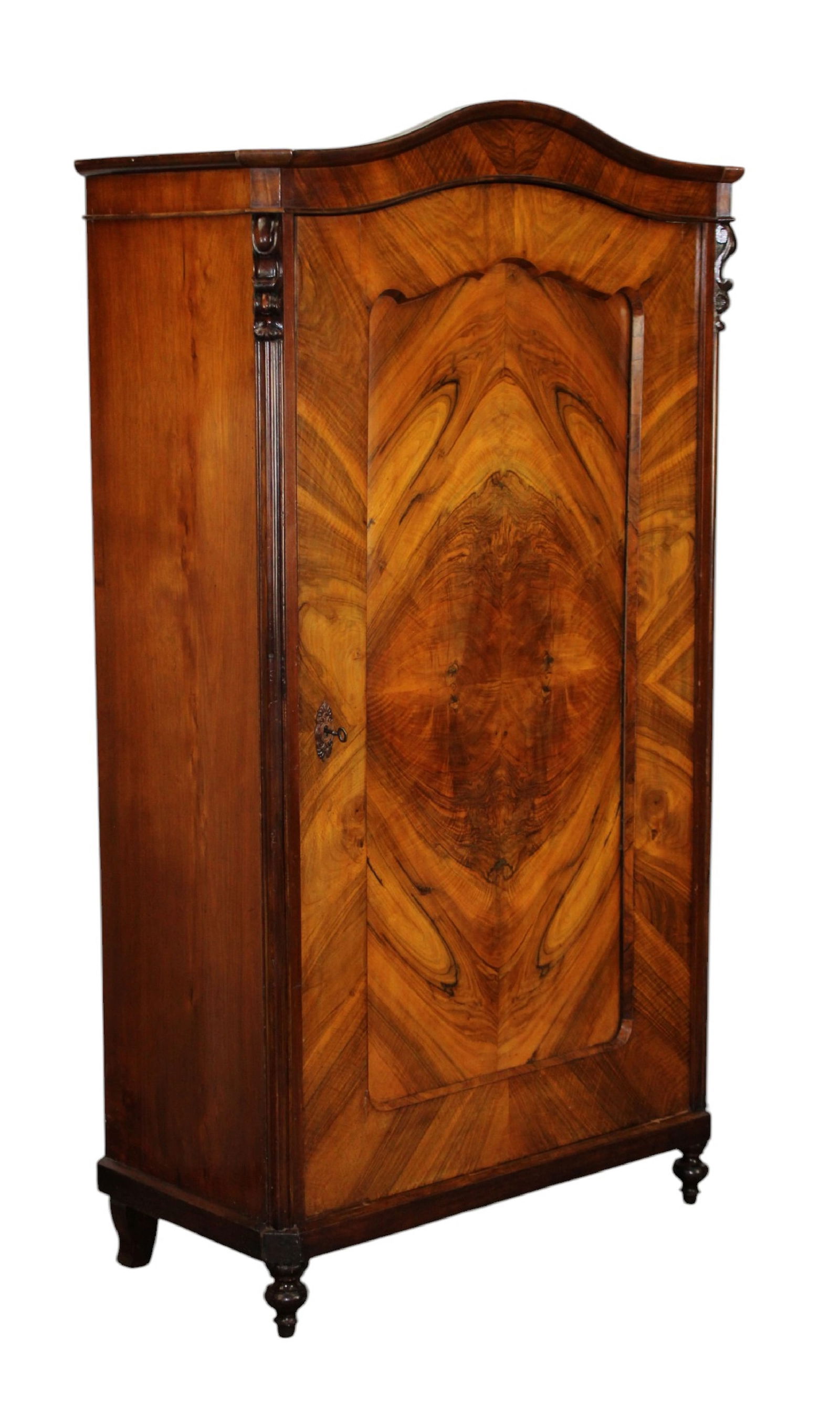 Biedermeier linen press armoire in walnut with burled walnut door (1 of 10)