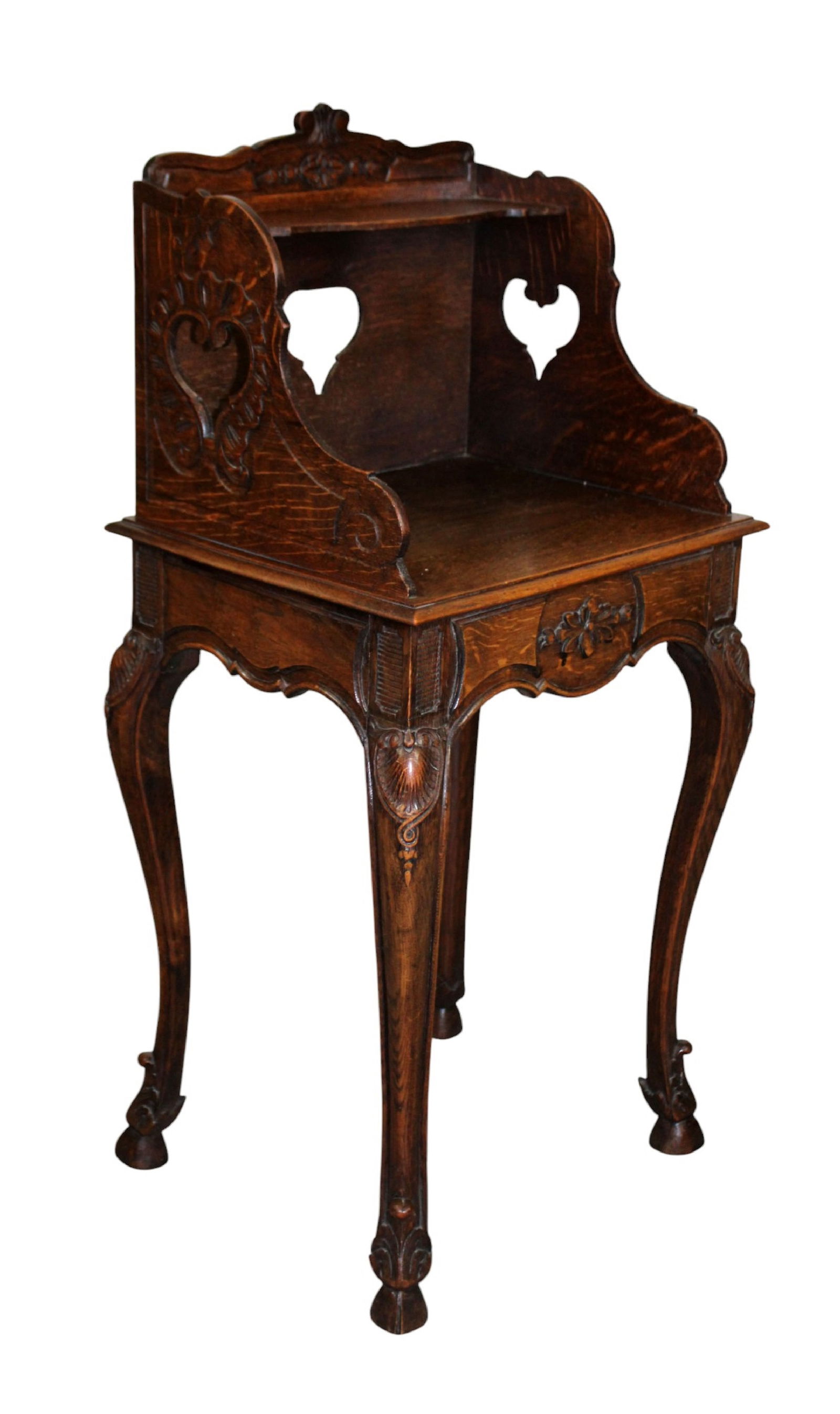 French Provincial bed side table in oak with heart cut outs (1 of 10)