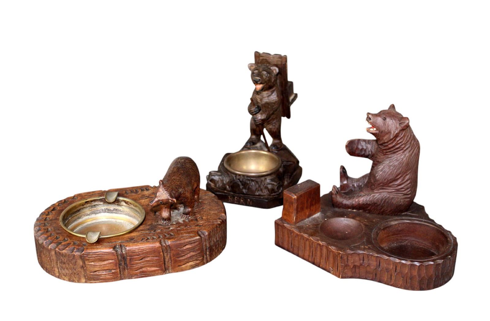 Lot of 3 miniature Black Forest carved walnut tobacciana (1 of 6)