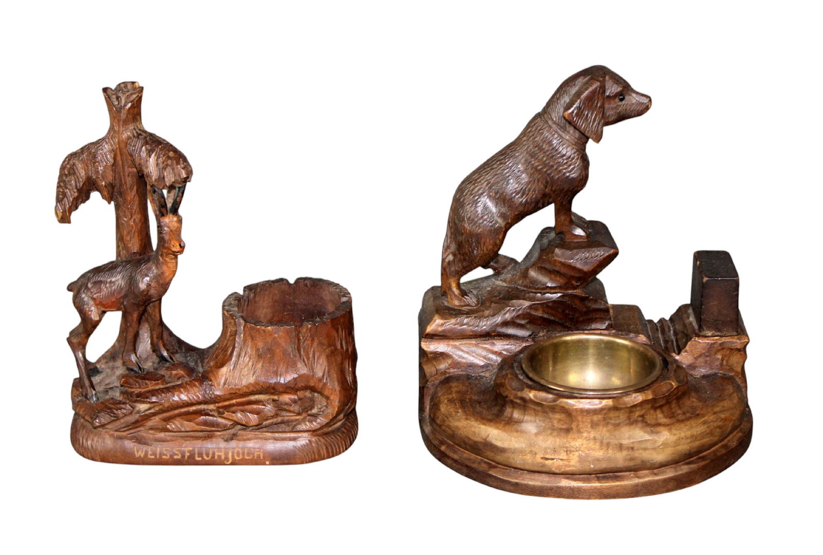 Lot of 2 miniature Black Forest match holders in carved walnut (1 of 7)