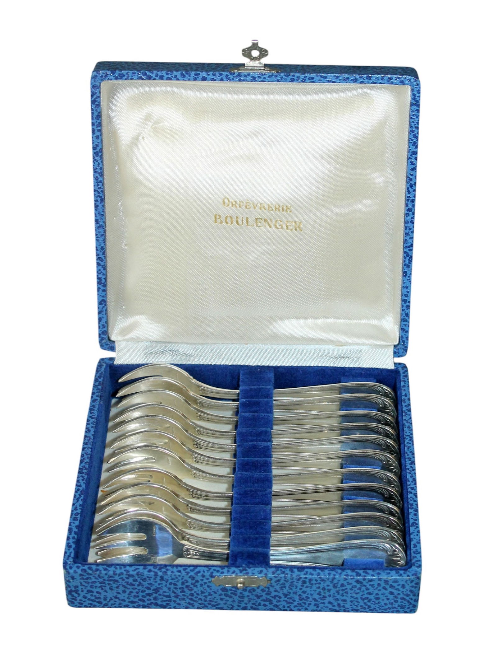 French Boulenger silver plate oyster forks in fitted box (1 of 11)