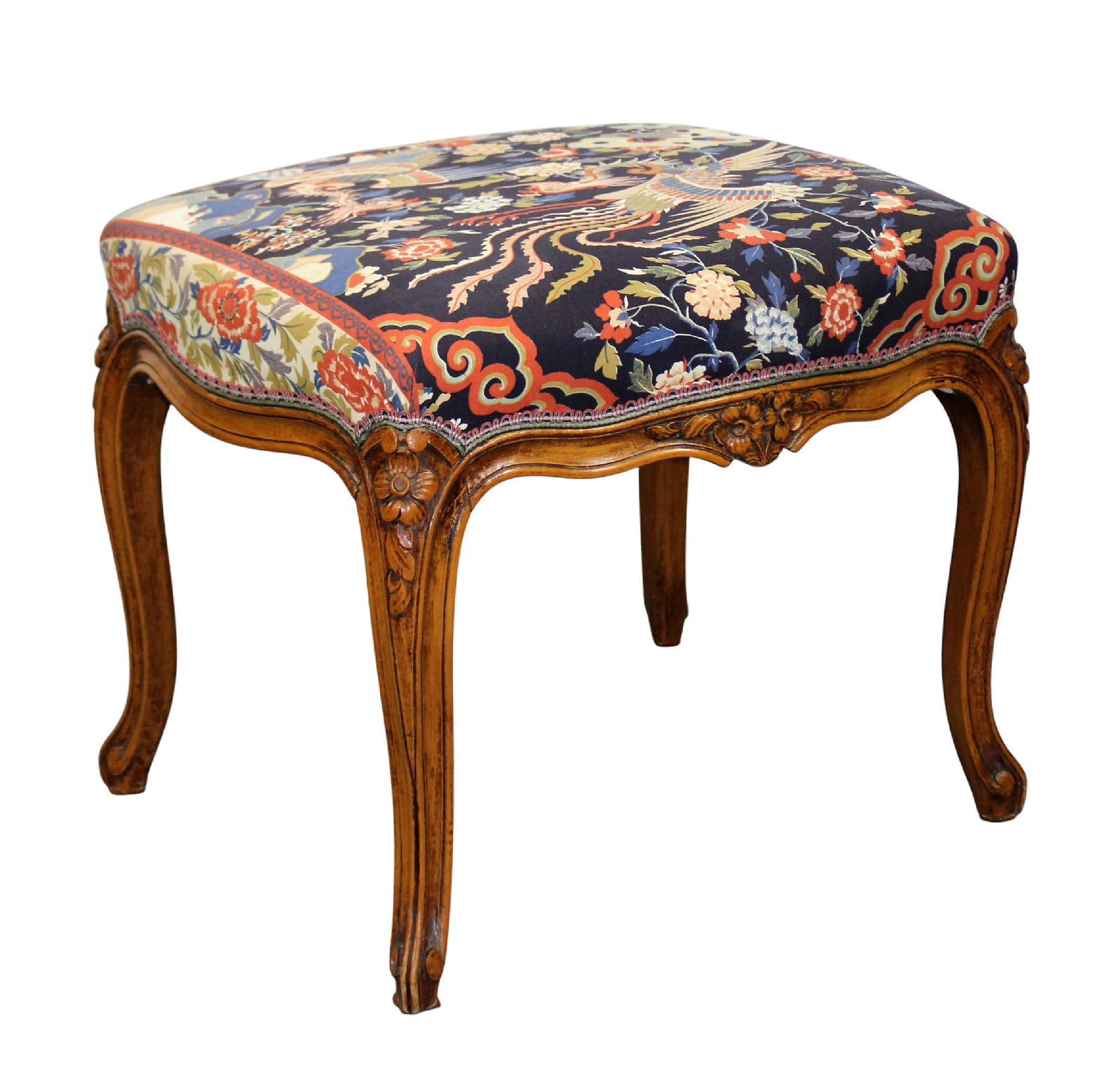 French Louis XV style carved walnut foot stool (1 of 7)