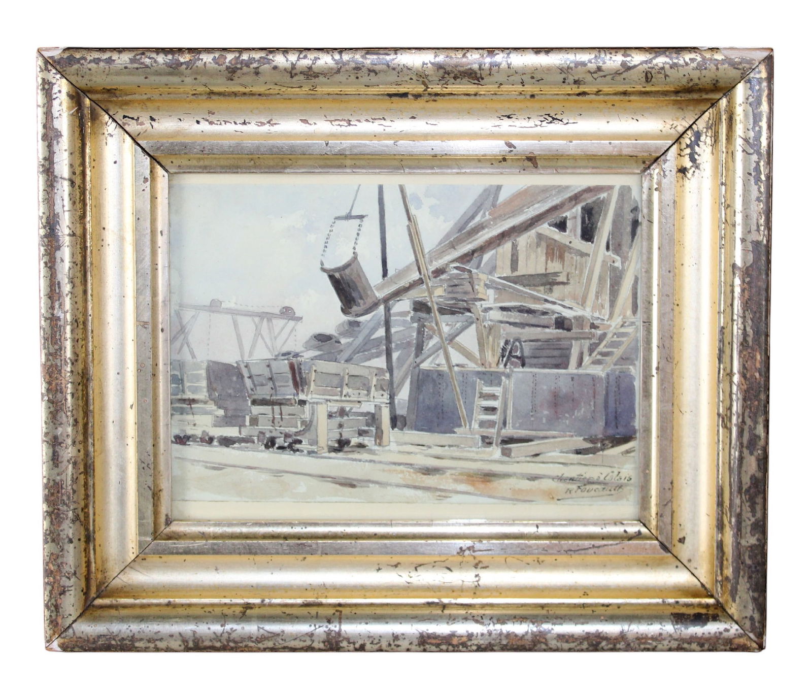 R. Foucault French watercolor painting on paper "Chantier a Calais" (1 of 8)