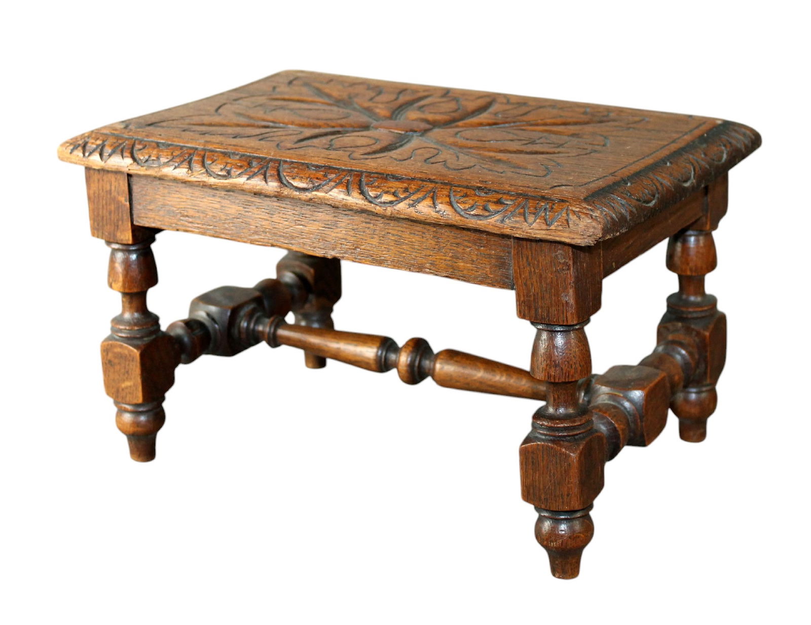 French diminuitive foot stool in carved oak (1 of 7)
