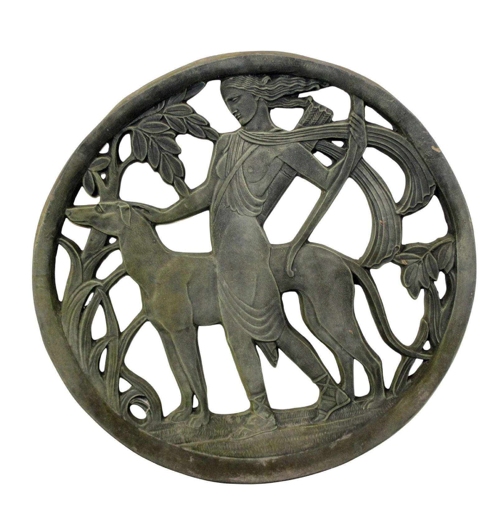 Cast garden wall decor Diana the Huntress with her greyhound dog (1 of 8)